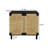 ZUN 2 Door Buffet Sideboard with Adjustable Shelves ,Storage Cabinet with Natural Seaweed Decor Doors W688P196193