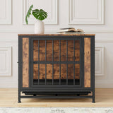 Dog Crate Furniture, Wooden Dog Crate Table, 27.48" Dog Kennel with 2 Slidings and Thick Iron W840P203065
