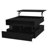 U-Can Lift-Top Coffee Table with 2 Drawers, Modern Square Coffee Table with Glass Top and High-Gloss N724P290043B