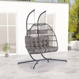 ZUN 2 Person Outdoor Rattan Hanging Chair Patio Wicker Egg Chair W87472175