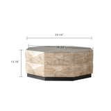 Octagon Coffee Table,38" Retro Style Wood Center Table with Three-Dimensional Embossed W3158P297432