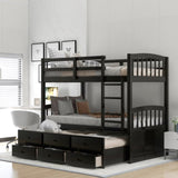 ZUN Twin over Twin Wood Bunk Bed with Trundle and Drawers, Espresso 34668938