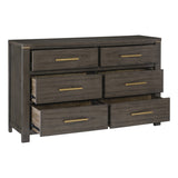 ZUN 1pc Elegant Look Dresser of 6 Drawers Gold Tone Pulls Brown Gray Silver Finish Modern Bedroom B011P255208