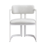 Upholstered Dining Chairs Set of 2, Fabric Armchairs with Beige Seating White Metal Frame, 265 LBS N779P281141B