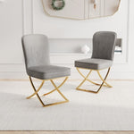 ZUN Dining Set of 2, grey velvet Backrest and golden Metal legs.For Modern Kitchen Dining Room W1727P195279