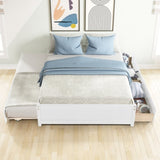 ZUN FULL BED WITH TWIN TRUNDLE AND TWO DRAWERS FOR WHITE COLOR 38233200