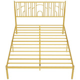 Metal Steel Platform Bed Frame with Iron-art Headboard - Gold W2992P233431