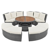 ZUN Patio 5-Piece Round Rattan Sectional Sofa Set All-Weather PE Wicker Sunbed Daybed with Round 30883835