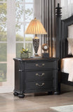 ZUN 1pc Traditional Vintage Antique Drawer Pull 3-Drawer Nightstand Black Gray Dark Finish Bedroom B011P167817