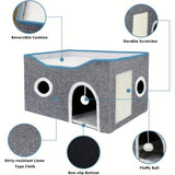 Extra-Wide Cat House for Indoor Cats - Large Cat Cave for Pet Cat House with Fluffy Ball Hanging and 01381845