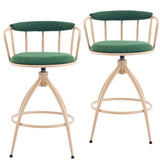 2 Pcs Green Burlap Swivel Bar Stools with Khaki Powder-Coated Metal Legs 79166749