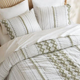 3 PCS King/Cal King Cotton Printed Comforter Set with Chenille Sage/Ivory B035P319204