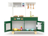 Green Kids Play Kitchen with Realistic Faucet & Ice Dispenser, Anti-Tipping Pretend Cooking Set for 02084260