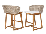 Outdoor Acacia Wood Bar Stools , Teak Finish Bar Height Chairs with Beige Cushion & Light N773P306707B