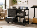 Rolling File Cabinet with Adjustable Shelf 3 Fabric Drawers Lockable Wheels, Black 66072563