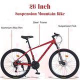 ZUN Mountain Bike for Men and Women 26 inch 24 Speed Suspension Fork KENDA Tires W1019P187577