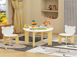Kids Table and Chair Set, 3-Piece Toddler Table with 2 Chairs, Cute Bear-Back Chairs, Sturdy Wooden 24776717