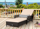 6-Gear Adjustable Patio Chaise Lounge, 200.6673.66 cm Brown PE Wicker Recliner with Beige Cushion, 25817555