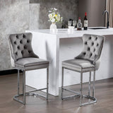 26" Counter Height Bar Stools Set of 2, Modern Velvet Barstools with Button Back&Rivet Trim W1143112577