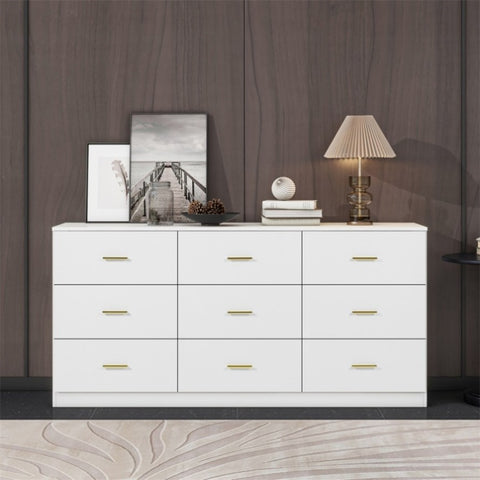 ZUN Modern White 9-Drawer Dresser for Bedroom - Ample Storage Wide Chest of Drawers, Sturdy & Safe W1785136033