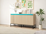 ZUN Carved 4 Door Sideboard with LED, Buffet Cabinet Storage Cabinet Modern Coffee Bar Cabinet With W688P194060