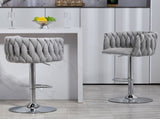 360&deg Fabric cover Swivel Bar Stools Set of 2, Adjustable Counter Height Bar Chairs with Woven Back & W2215P184994