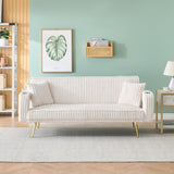 The straight-row white corduroy sofa with throw pillows, featuring a minimalist style, is suitable W1658P252026