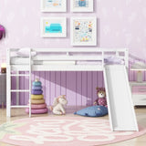 ZUN Twin Low Loft Bed with Slide, Ladder, Safety Guardrails, Rubber Wood Twin Loft Bed,White W504P218525