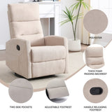 ZUN Manual Recliner Chair with Rocker and Swivel in Fabric for Living Room, Beige W1803P252280