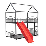 ZUN Twin Over Twin Metal Bunk Bed With Slide,Kids House Bed Black+Red 88600955