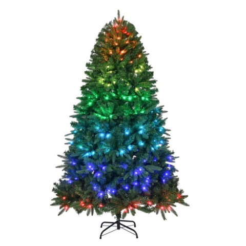 ZUN 7.5 FT Pre-lit Artificial Christmas Tree, APP Controlled Xmas Tree Hinged Branches with 400 RGB 09504553