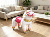 White 29.5" Plush Unicorn Ride-On Toy Kids Rocking Horse with Wheels, No Battery 3-5 Years 67371050