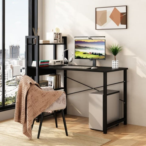 ZUN Computer desk bookcase integrated desktop table Home bedroom table Steel frame computer desk student W2781P191946