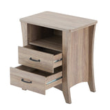 Rustic Natural Nightstand with 2 Drawers and Open Shelving B062P181338