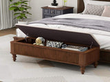 50.8-inch Multi-Functional Ottoman Bench-Solid Rubberwood Bed End Bench with Linen Seat, W5819P481607