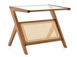 Boho End Table, 2-Tier Side Table with Tempered Glass Top & Rattan Basket, Natural Wicker 50518151