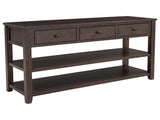 Retro Design Console Table with Two Open Shelves, Pine Solid Wood Frame and Legs for Living Room 20760621
