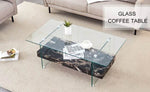 ZUN 43.3 Inch Modern Two-Tier Coffee Table - An Elegant Combination of Clear Glass and Black Marble W2920P226071