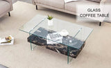 43.3 Inch Modern Two-Tier Coffee Table - An Elegant Combination of Clear Glass and Black Marble W2920P226071