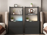 Tall Nightstand with Charging Station,Modern Bedside Tables with Storage Shelves & 2 37130185