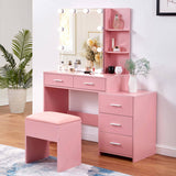 Pink particleboard with textured melamine finish, 5-drawer, 2-tier sliding door mirror cabinet, 55166870