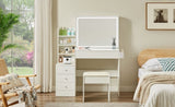 ZUN Vanity table with LED-lit mirror with power outlet and hairdryer shelving, with 4 drawers and W1668P197385