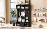 U-Can 57'' Hall Tree with 6 Hooks, Coat Hanger, Entryway Bench, 3-in-1 Design, A Spacious Drawer for N724P264673B