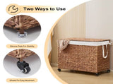 160L 3-Section Laundry with Lid and Wheels, Woven Natural Water Hyacinth Rolling Laundry 22369298