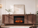 Walnut Cabinet with Gold Handles, 147.32*34.5*81.3cm, Embossed MDF with Melamine Foil, Double Grille 49806812