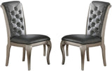 Luxury Antique Silver Wooden Set of 2 Dining Side Chairs Grey Faux Leather / PU Tufted Upholstered B01149587