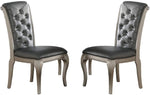 ZUN Luxury Antique Silver Wooden Set of 2 Dining Side Chairs Grey Faux Leather / PU Tufted Upholstered B01149587