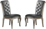 ZUN Luxury Antique Silver Wooden Set of 2 Dining Side Chairs Grey Faux Leather / PU Tufted Upholstered B01149587