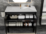 36 Inch Bathroom Vanity Cabinet Without Sink - Black Freestanding Fluted Vanity With Doors, W3520P582867
