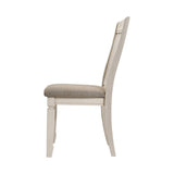 Set of 2 Dining Chairs with Slat Back, Tan Fabric and Cream Finish B016P314583